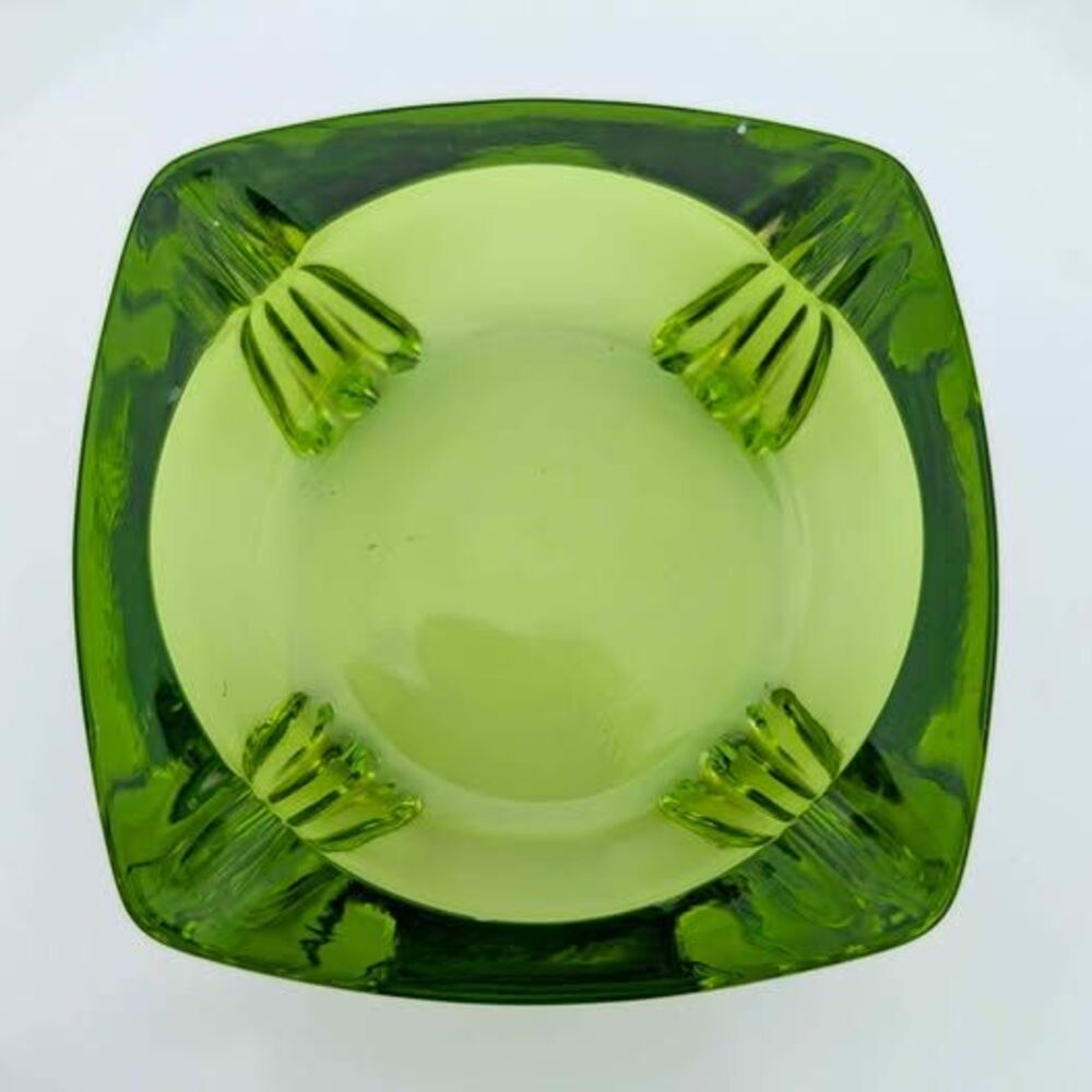 Vintage MCM Duncan Miller Patio Line Footed Ashtray in Electric Green glass